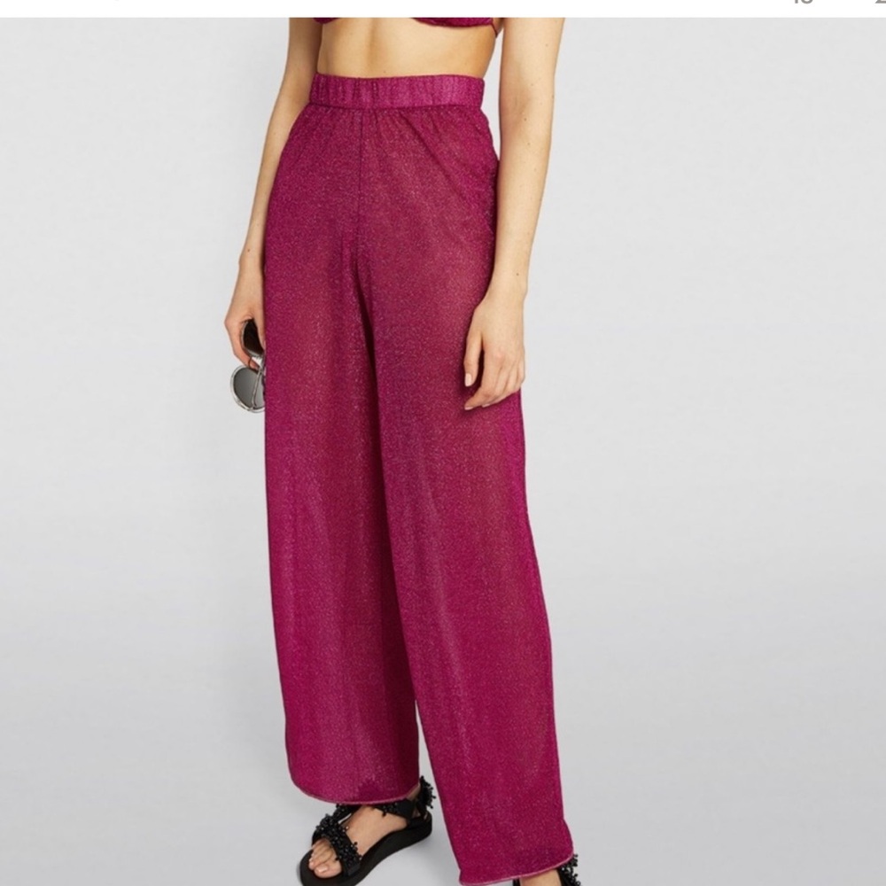 Oseree Fuchsia Sparkle Wide-Leg Pants